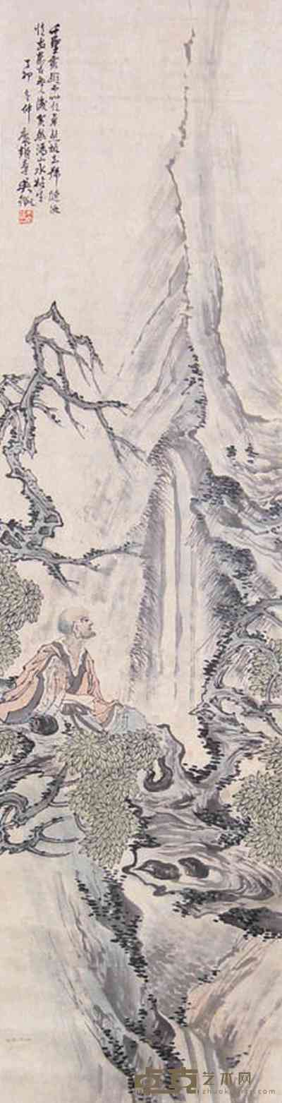 吴徵 罗汉观山图 立轴 125×32cm